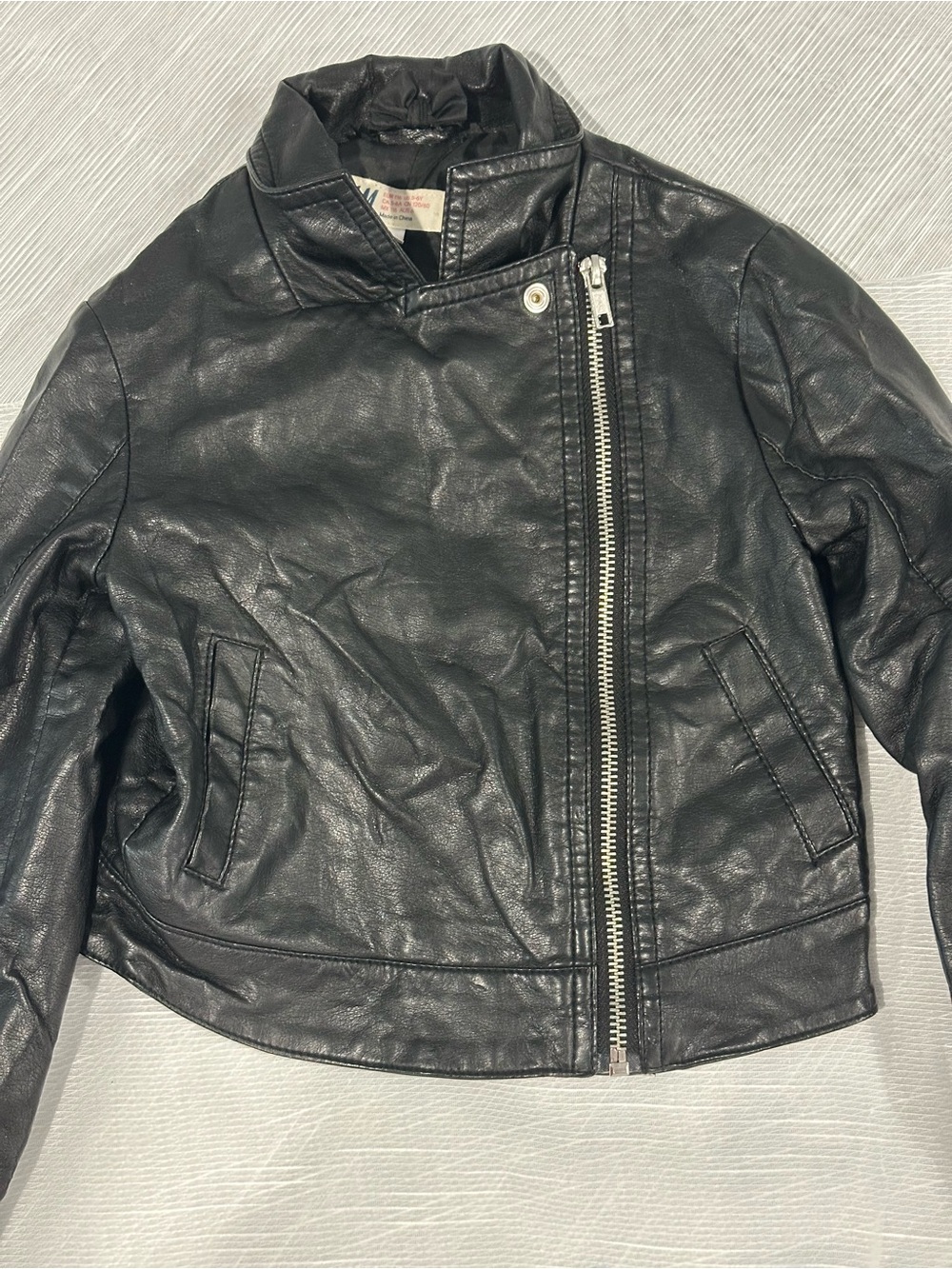 Kids H&M Black Faux Leather Asymmetric Moto Jacket for Kids